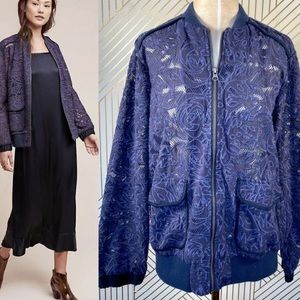 Anthropologie Elevenses blue lace bomber